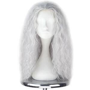 Long Grey Curly Wig Women Witch Old Lady Costume Cosplay Halloween Hair Wig